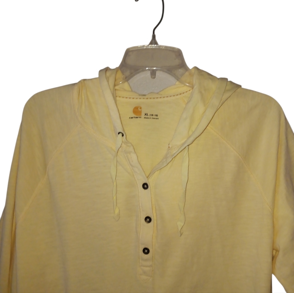Carhartt Hooded Henley Long Sleeve Shirt Womens XL Yellow - Picture 5 of 8
